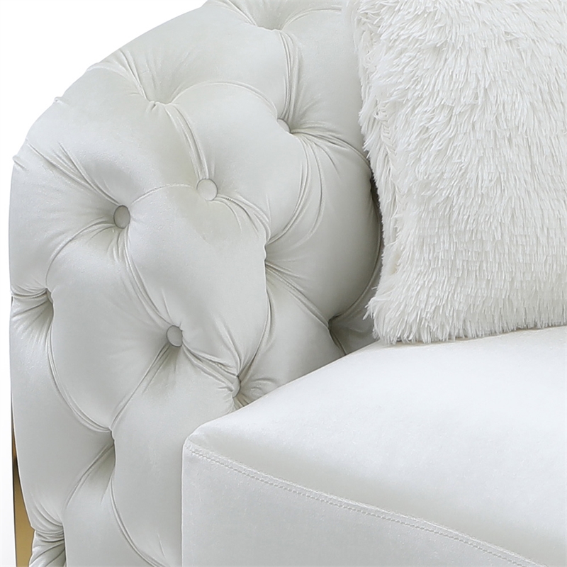Pemberly Row Modern Velvet Upholstered Loveseat in Ivory/Gold Finish