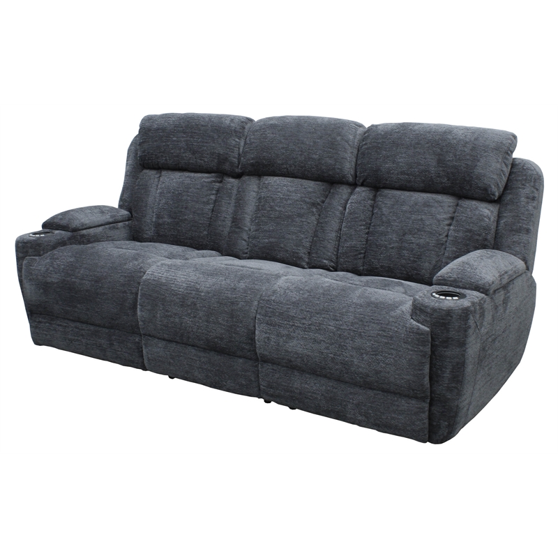 Pemberly Row Fabric Power Drop Down Console Sofa in Charcoal