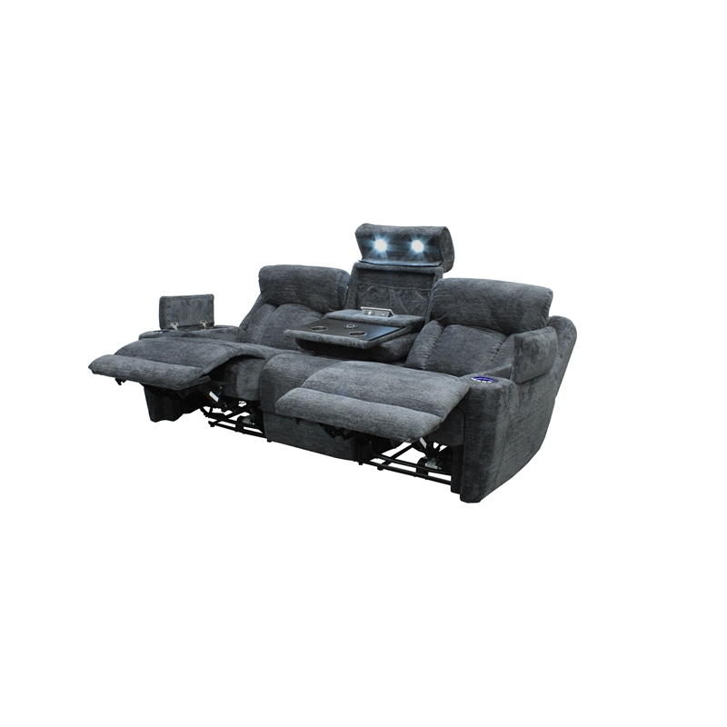 Pemberly Row Fabric Power Drop Down Console Sofa in Charcoal