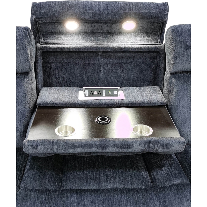 Pemberly Row Fabric Power Drop Down Console Sofa in Charcoal