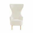 Pemberly Row Velvet Channel Tufted Wingback Chair in Cream Finish