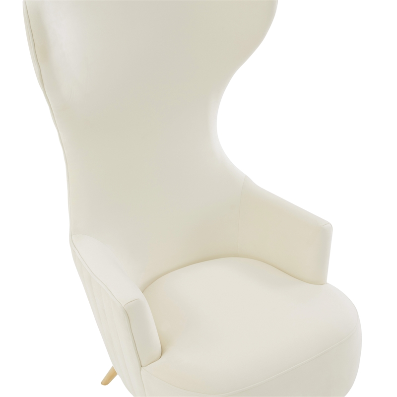 Pemberly Row Velvet Channel Tufted Wingback Chair in Cream Finish