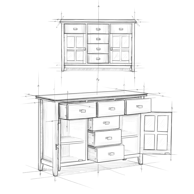 Pemberly Row SOLID WOOD 54 inch Wide Sideboard Buffet Credenza - White