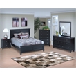 Pemberly Row Contemporary Solid Wood 5/0 Q Panel Bed in Black