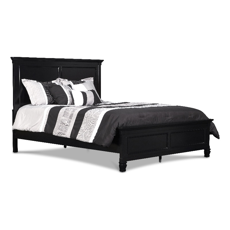Pemberly Row Contemporary Solid Wood 5/0 Q Panel Bed in Black