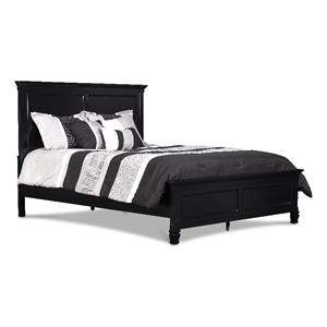 Pemberly Row Contemporary Solid Wood 5/0 Q Panel Bed in Black