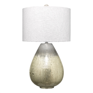 pemberly row 1-light glass & linen table lamp in silver/off white