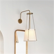 Pemberly Row 1-Light Metal & Linen Wall Sconce in Brass/Off White