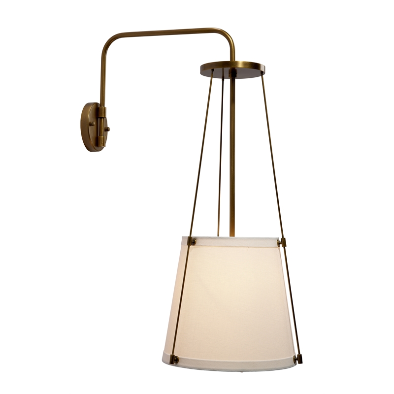 Pemberly Row 1-Light Metal & Linen Wall Sconce in Brass/Off White