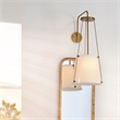 Pemberly Row 1-Light Metal & Linen Wall Sconce in Brass/Off White