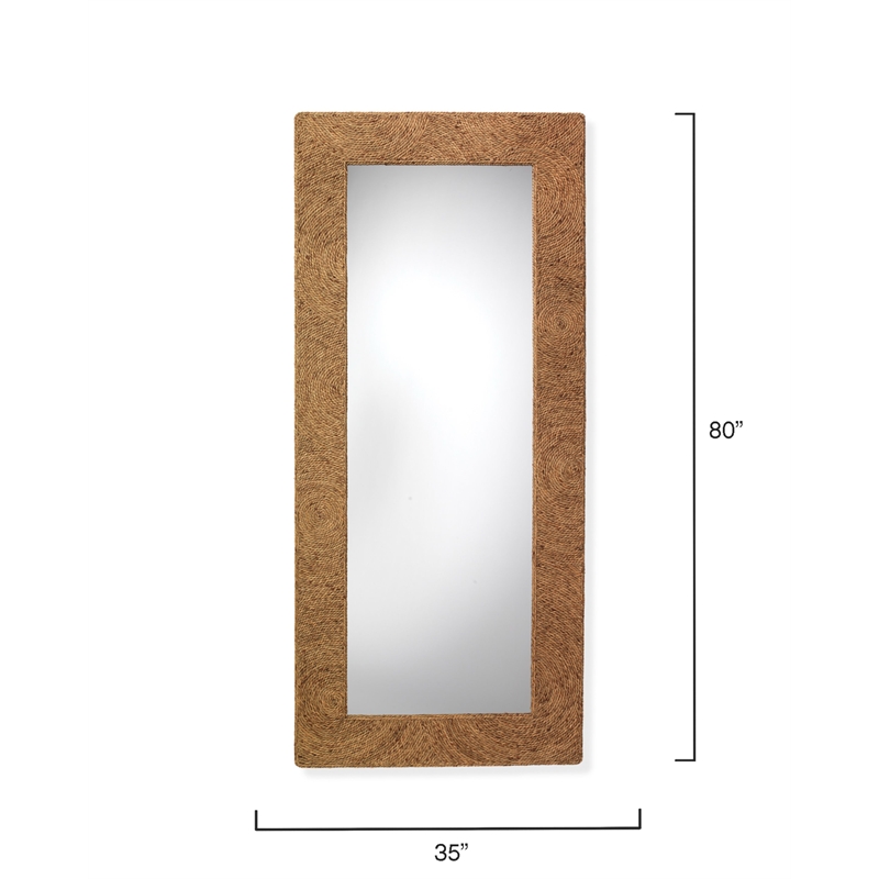 Pemberly Row Handwoven Coastal Seagrass Rattan Floor Mirror in Natural