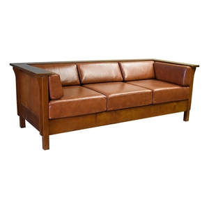 Pemberly Row Modern / Contemporary Leather Side Sofa in Russet Brown