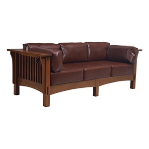 Pemberly Row Modern / Contemporary Leather Sofa in Brown/Chestnut