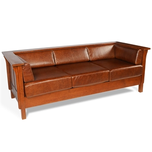 Pemberly Row Contemporary Leather Side Sofa in Chestnut Brown