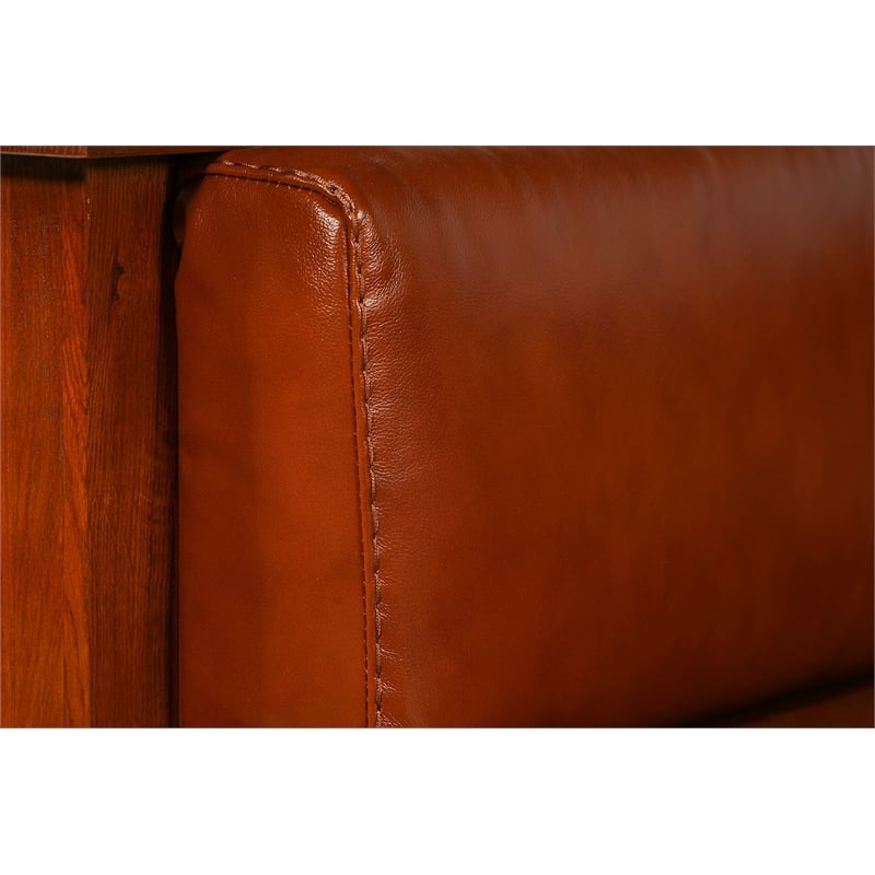 Pemberly Row Contemporary Leather Panel Arm Chair in Russet Brown