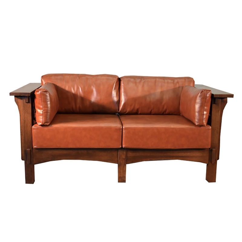 Pemberly Row Modern / Contemporary Leather Loveseat in Russet Brown