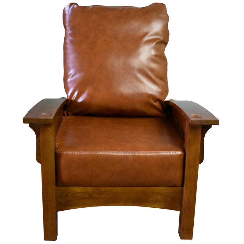 Pemberly Row Contemporary Leather Morris Chair in Reddish Brown