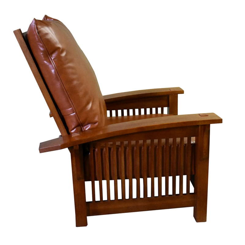 Pemberly Row Contemporary Leather Morris Chair in Reddish Brown