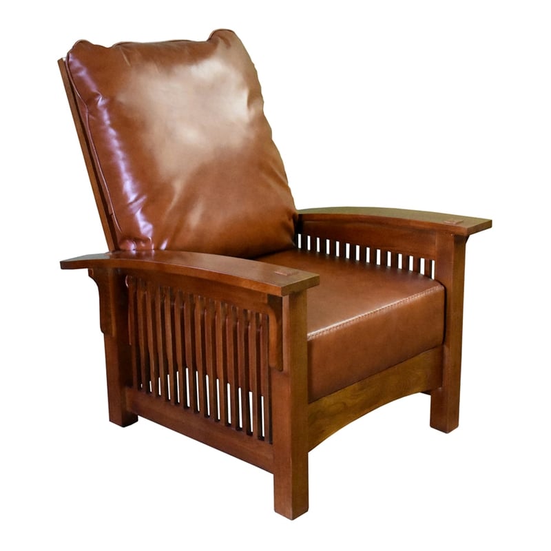 Pemberly Row Contemporary Leather Morris Chair in Reddish Brown