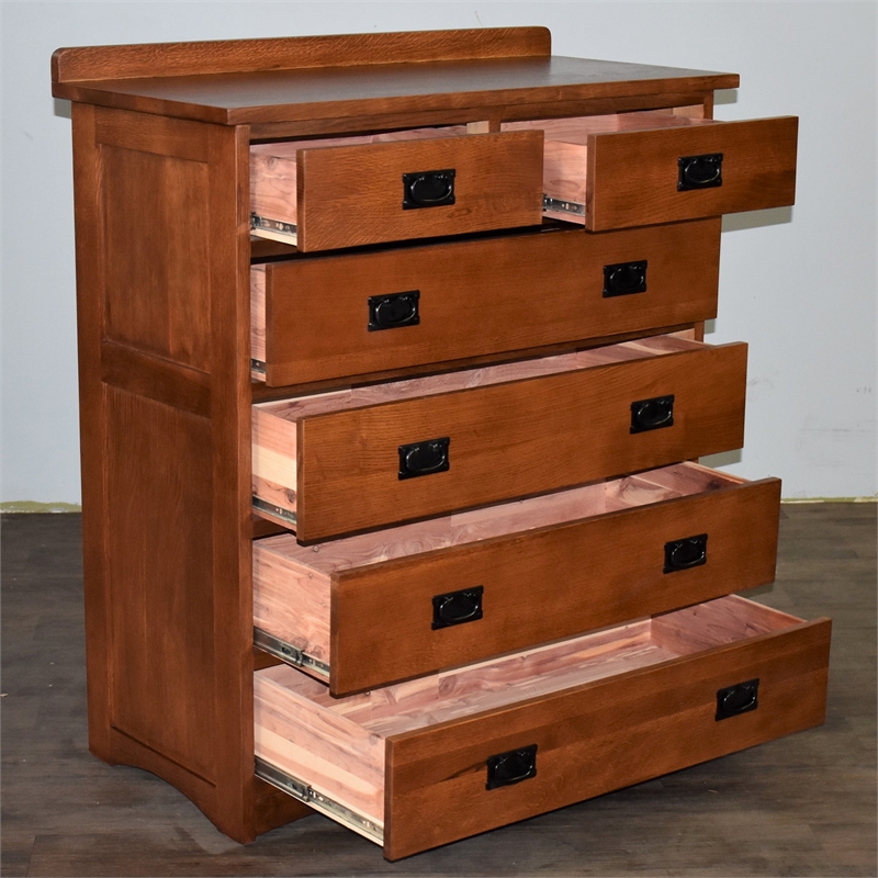 Pemberly Row Modern 6-Drawer Solid Wood Dresser in Cherry Oak