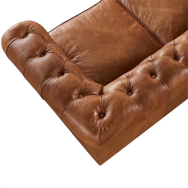 Pemberly Row Modern Mission Leather Loveseat in Light Chestnut