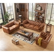 Pemberly Row Modern Mission Leather Loveseat in Light Chestnut