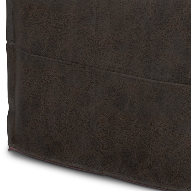 Pemberly Row Modern Square Pouf in Distressed Dark Brown Leather