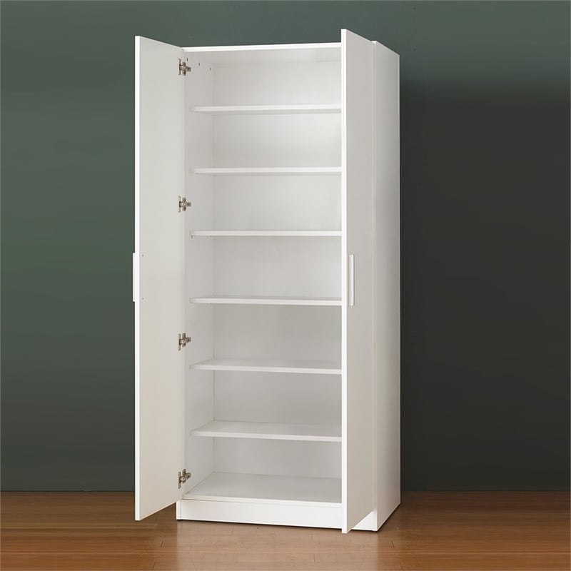 Pemberly Row 6-Shelf Contemporary Engineered Wood Tall Shoe Cabinet in White