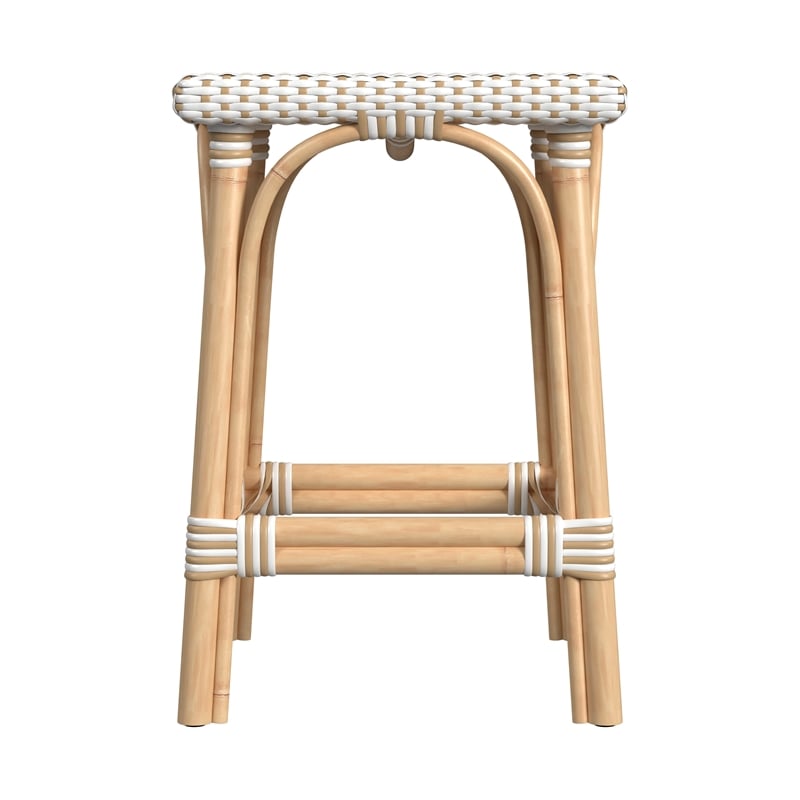 Pemberly Row Rattan Bar Stool Chair in Tan With Square Seat & Footrest