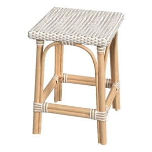 Pemberly Row Rattan Bar Stool Chair in Tan With Square Seat & Footrest