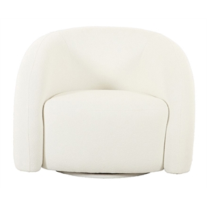Pemberly Row Modern Fabric and Wood Swivel Accent Chair in White