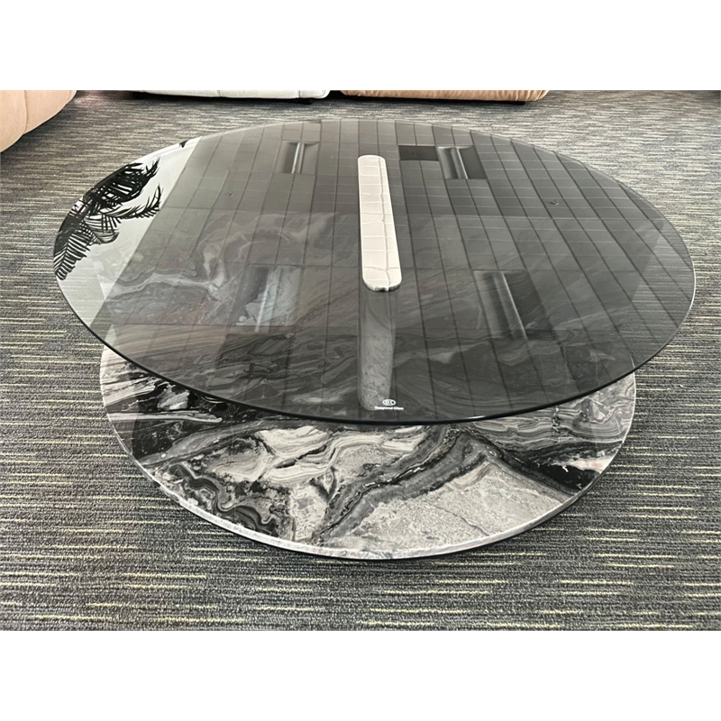 Pemberly Row Modern Faux Marble & Wood Coffee Table in Black/White
