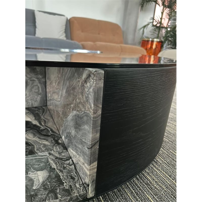 Pemberly Row Modern Faux Marble & Wood Coffee Table in Black/White