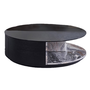 Pemberly Row Modern Faux Marble & Wood Coffee Table in Black/White