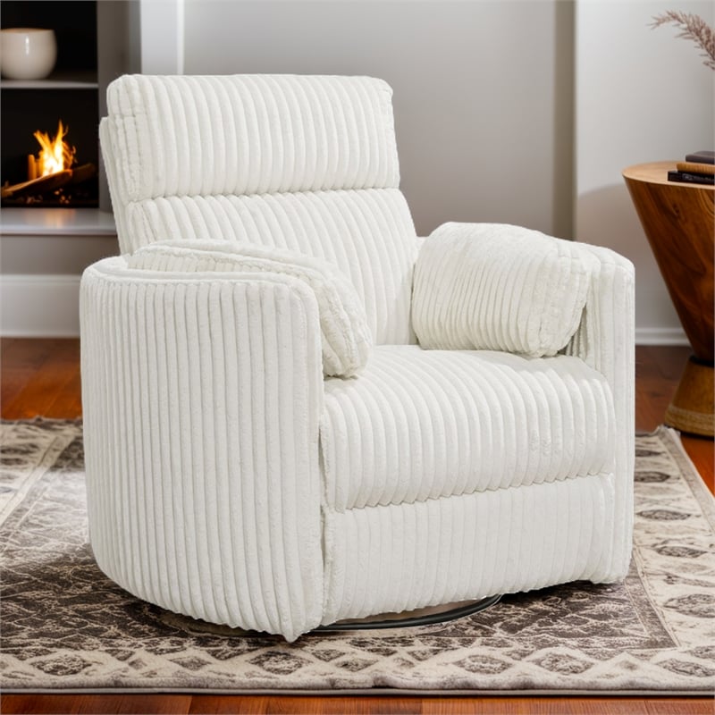 Pemberly Row Contemporary Fabric Swivel Glider Recliner in Ivory