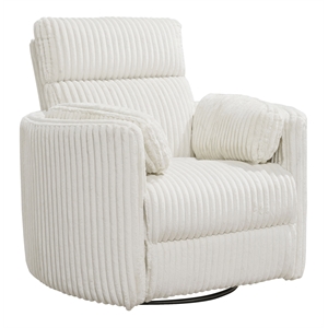 pemberly row transitional fabric swivel recliner with two pillows