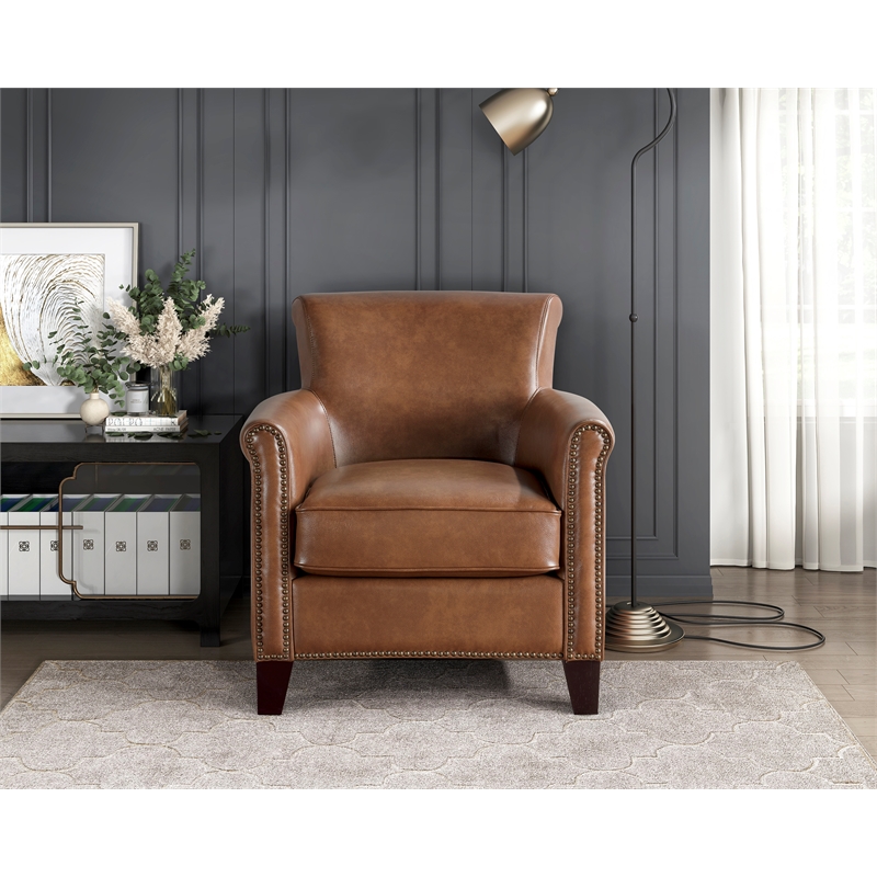 Pemberly Row Leather Accent chair& Brown all Top Grain Leather in Brown
