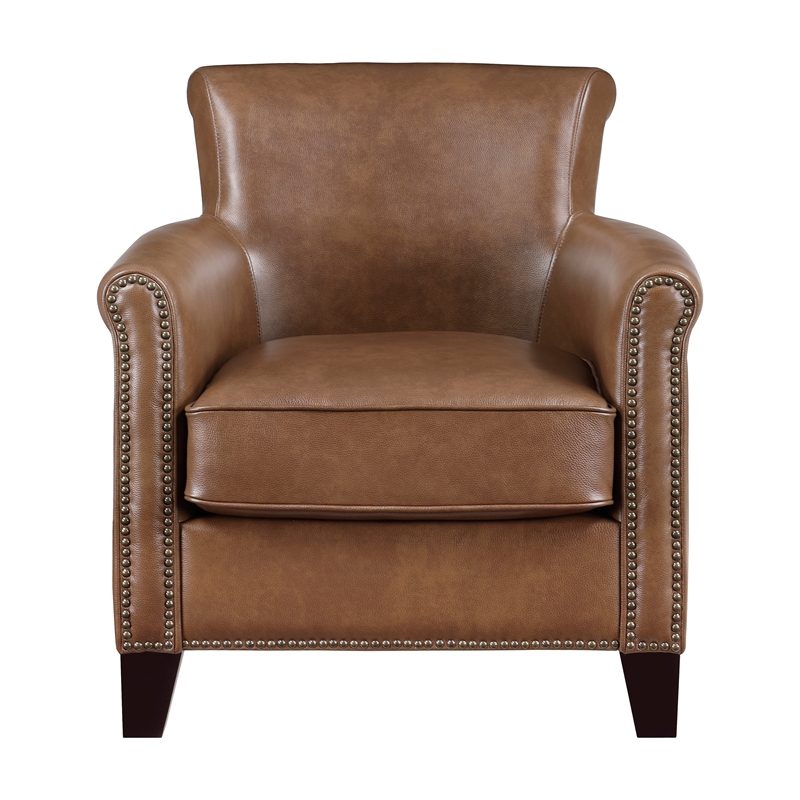 Pemberly Row Leather Accent chair& Brown all Top Grain Leather in Brown