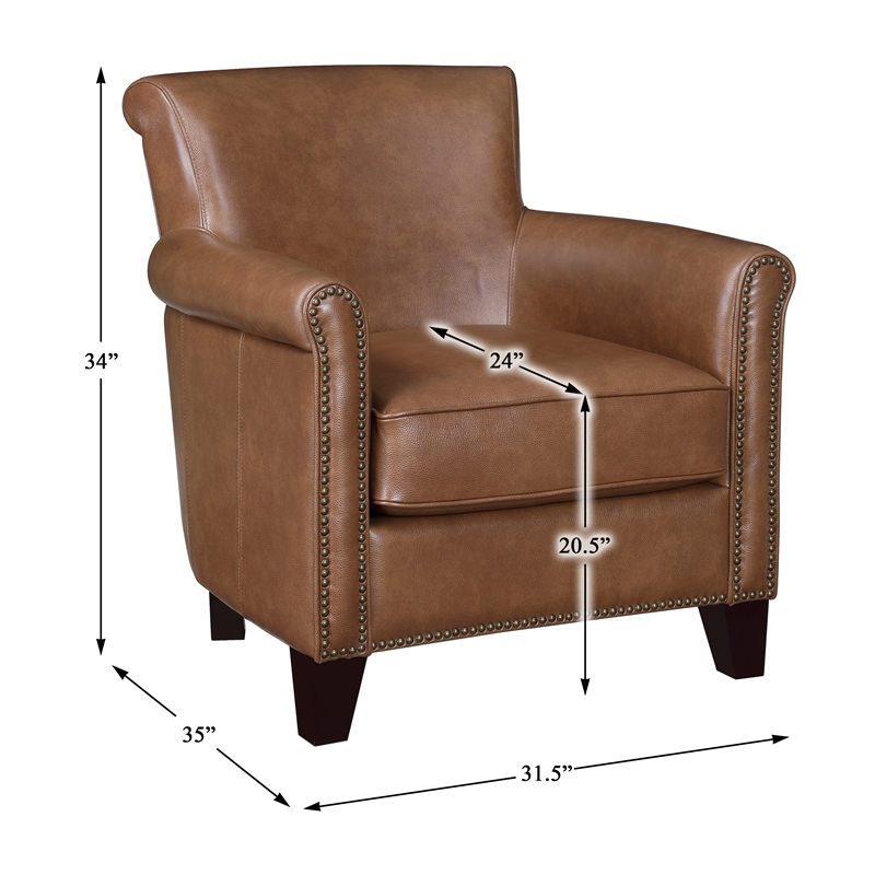 Pemberly Row Leather Accent chair& Brown all Top Grain Leather in Brown