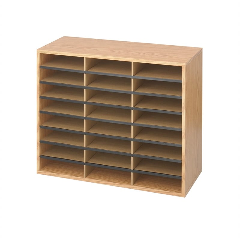 Pemberly Row Medium Oak Wood/Corrugated 24 Compartment Literature Organizer