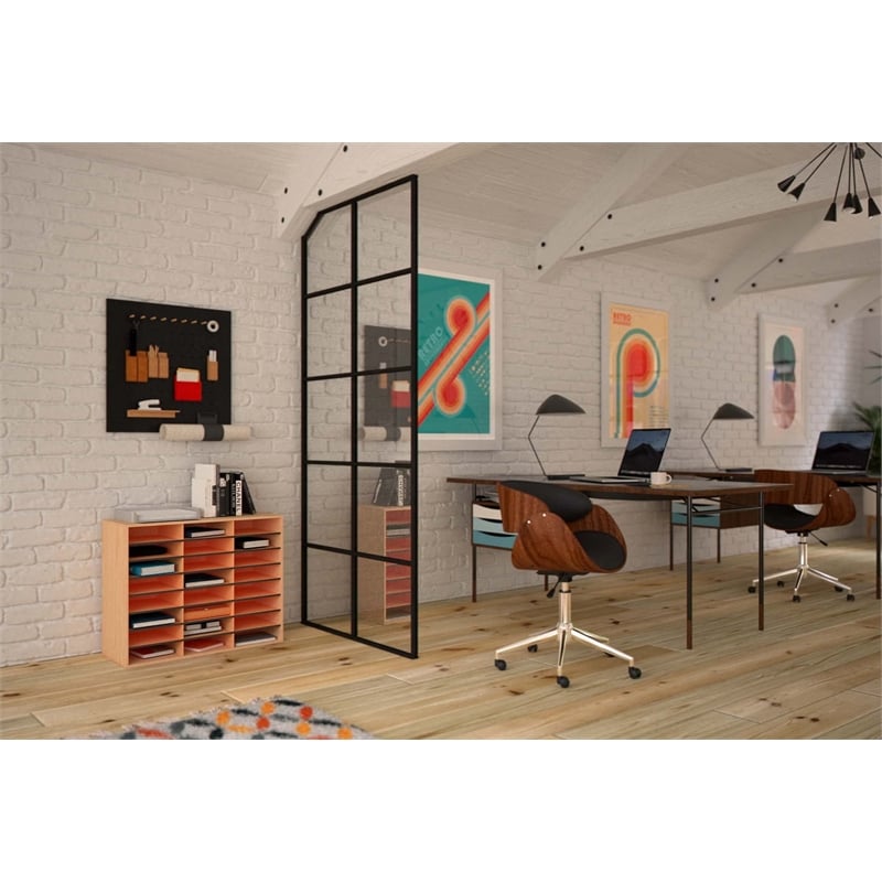 Pemberly Row Medium Oak Wood/Corrugated 24 Compartment Literature Organizer