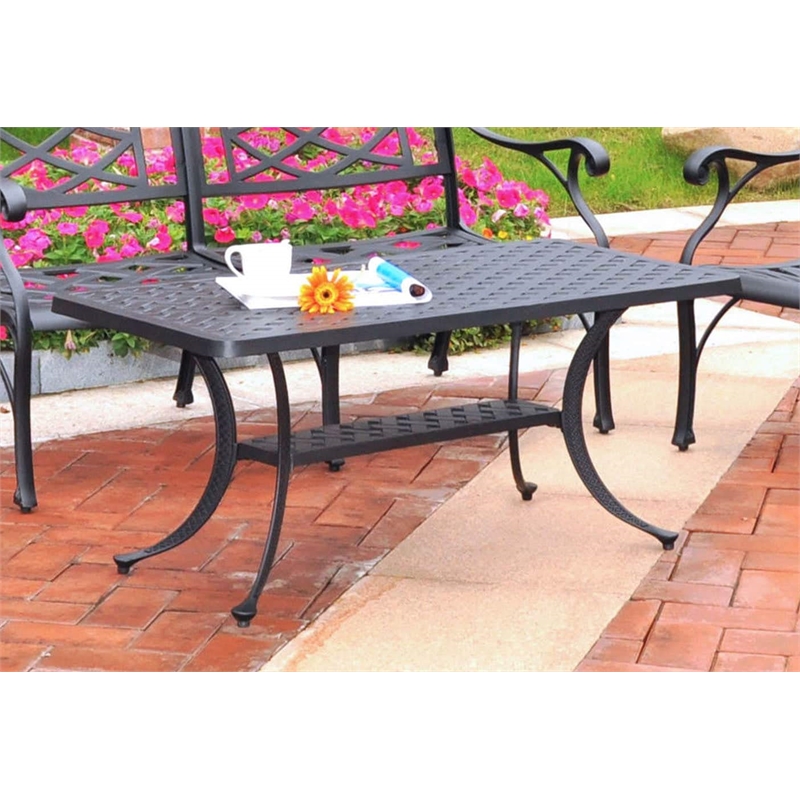 Pemberly Row Modern Aluminum Patio Coffee Table in Charcoal Black