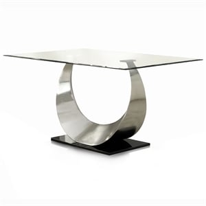 Pemberly Row Modern Contemporary Glass Top Dining Table in Silver