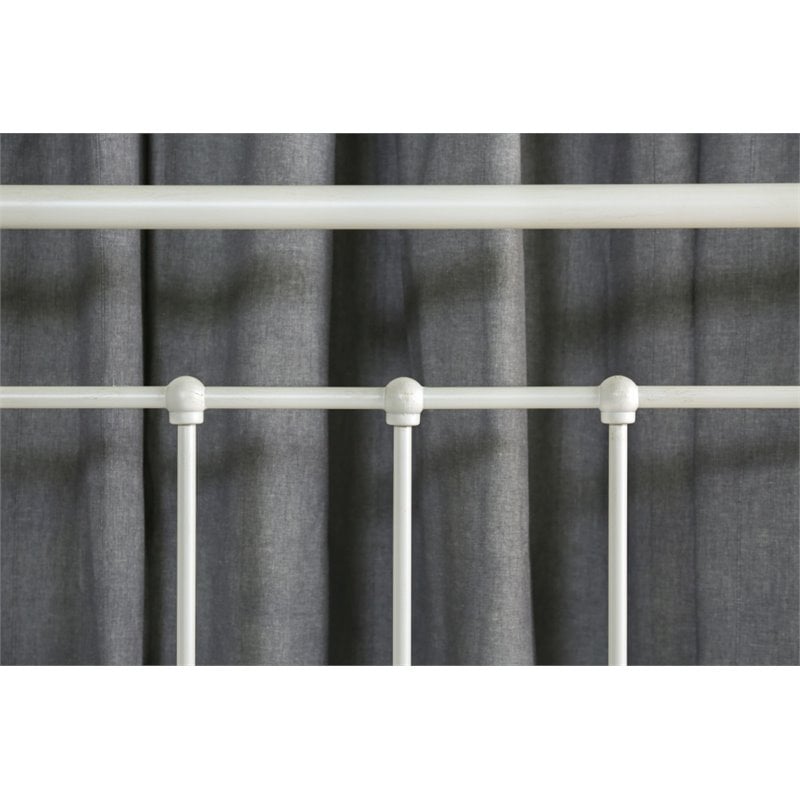 Pemberly Row Contemporary Metal King Spindle Bed in Vintage White