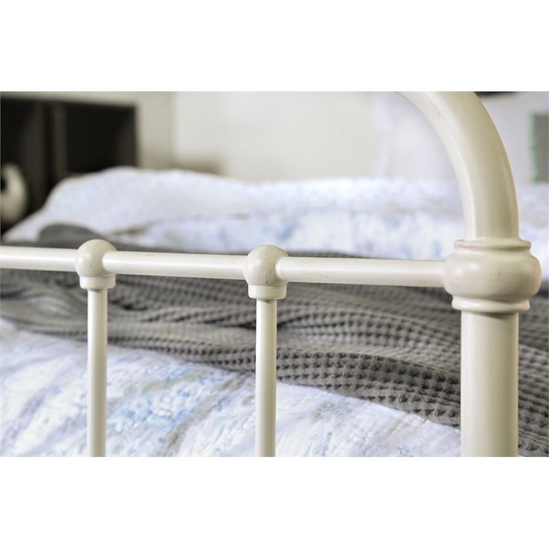 Pemberly Row Contemporary Metal King Spindle Bed in Vintage White