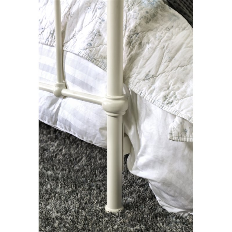 Pemberly Row Contemporary Metal King Spindle Bed in Vintage White