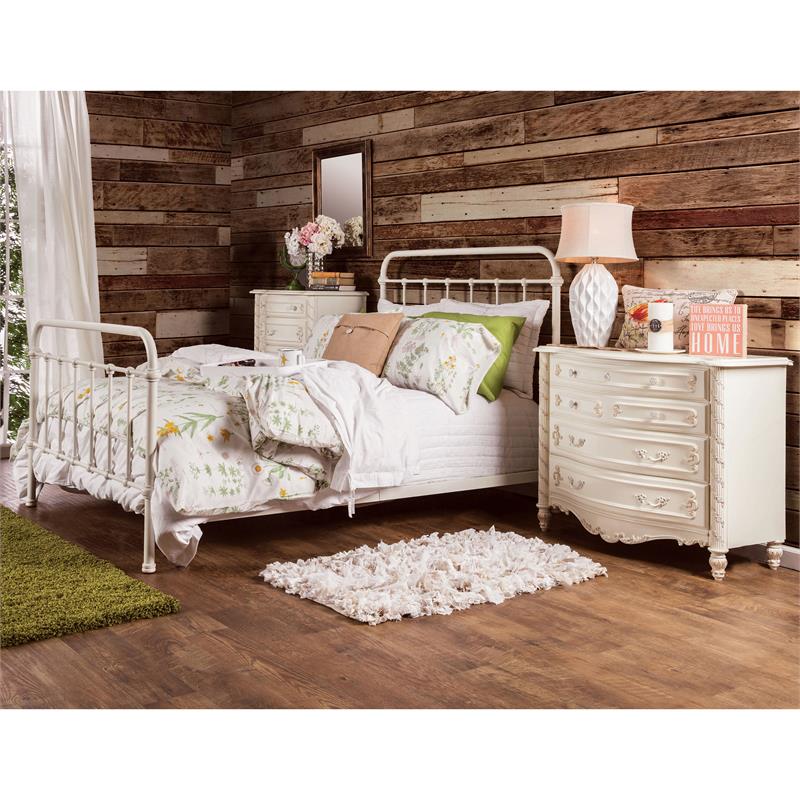 Pemberly Row Contemporary Metal King Spindle Bed in Vintage White