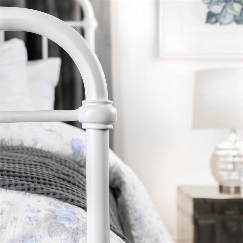 Pemberly Row Contemporary Metal King Spindle Bed in Vintage White