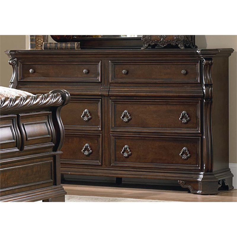 Pemberly Row Contemporary Dark Brown 8 Drawer Double Dresser