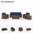 Pemberly Row Modern 5 Piece Metal Patio Sofa Set in Brown & Navy